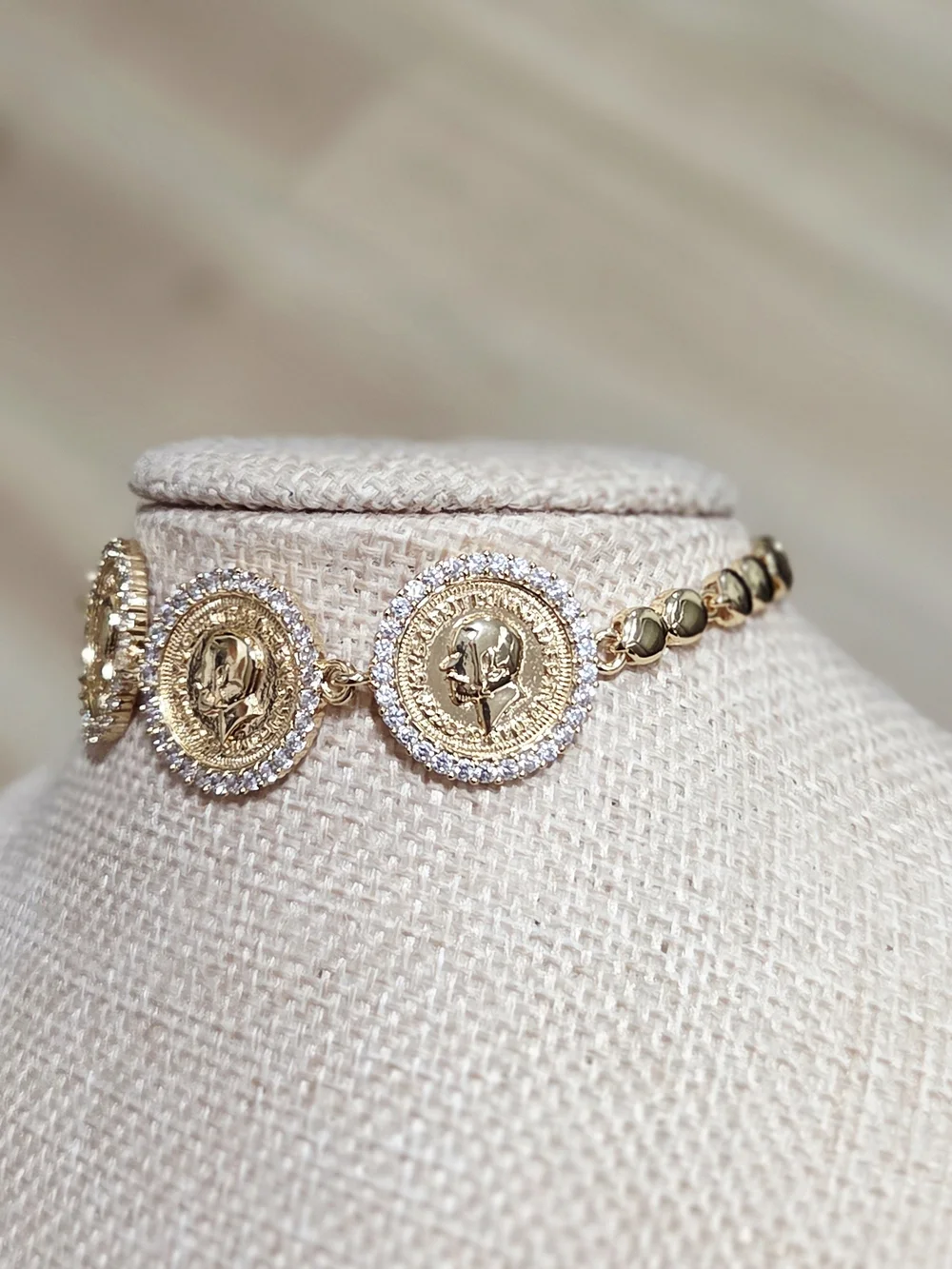Gold Coin Medallion Link Bracelet - Gold